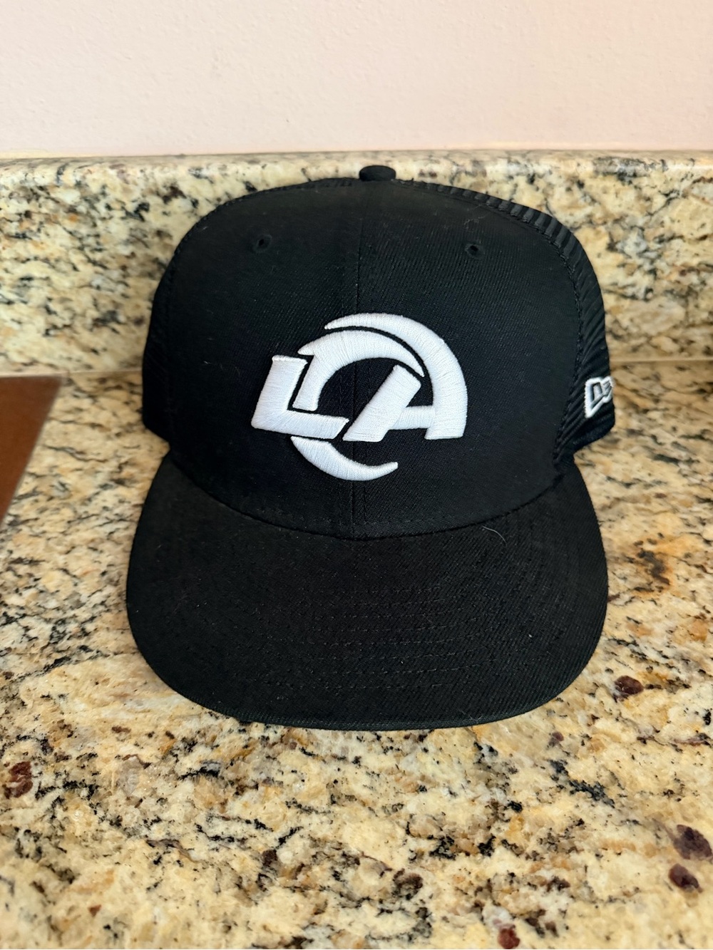 Black LA Logo Snapback Hat with White Embroidery